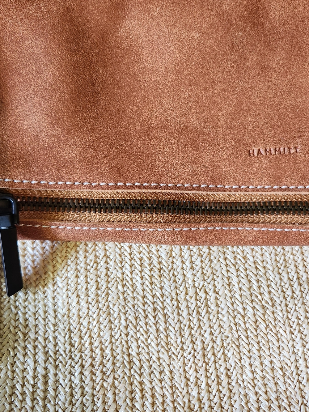 Hammitt VIP Large Crossbody in Raffia and Saddle Leather - Picture 2 of 5